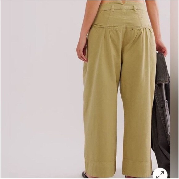 Free People Sweet Talk Cotton Wide Leg Chino Pants In Dried Aloe NWOT $128 Sz 27 - Picture 3 of 14